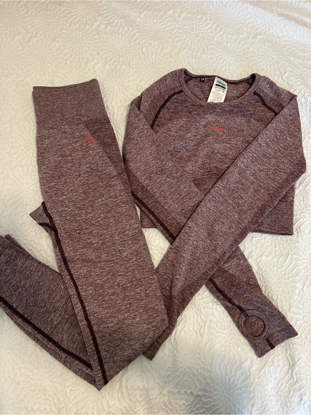 Gymshark Heathered Plum Seamless Long-Sleeve Crop & Leggings Set